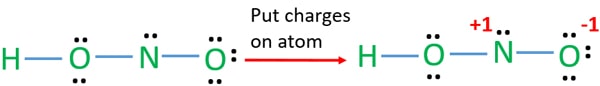 mark charges on atoms in nitrous acid